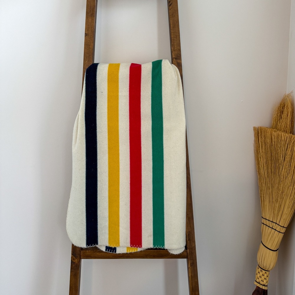 Hudsons Bay Company Multi Stripe Fleece Throw Blanket Cream 47x70 Heritage